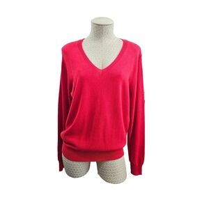 QUALFORT L Lightweight Cotton Long Sleeve V-Neck Pullover Sweater EUC